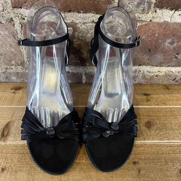 Coach Strappy Heeled Sandals Open Toe Black Fabric Size 9.5 - Picture 3 of 12